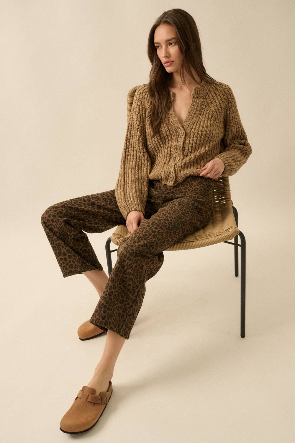 Leopard-Print Twill Pocket Pants