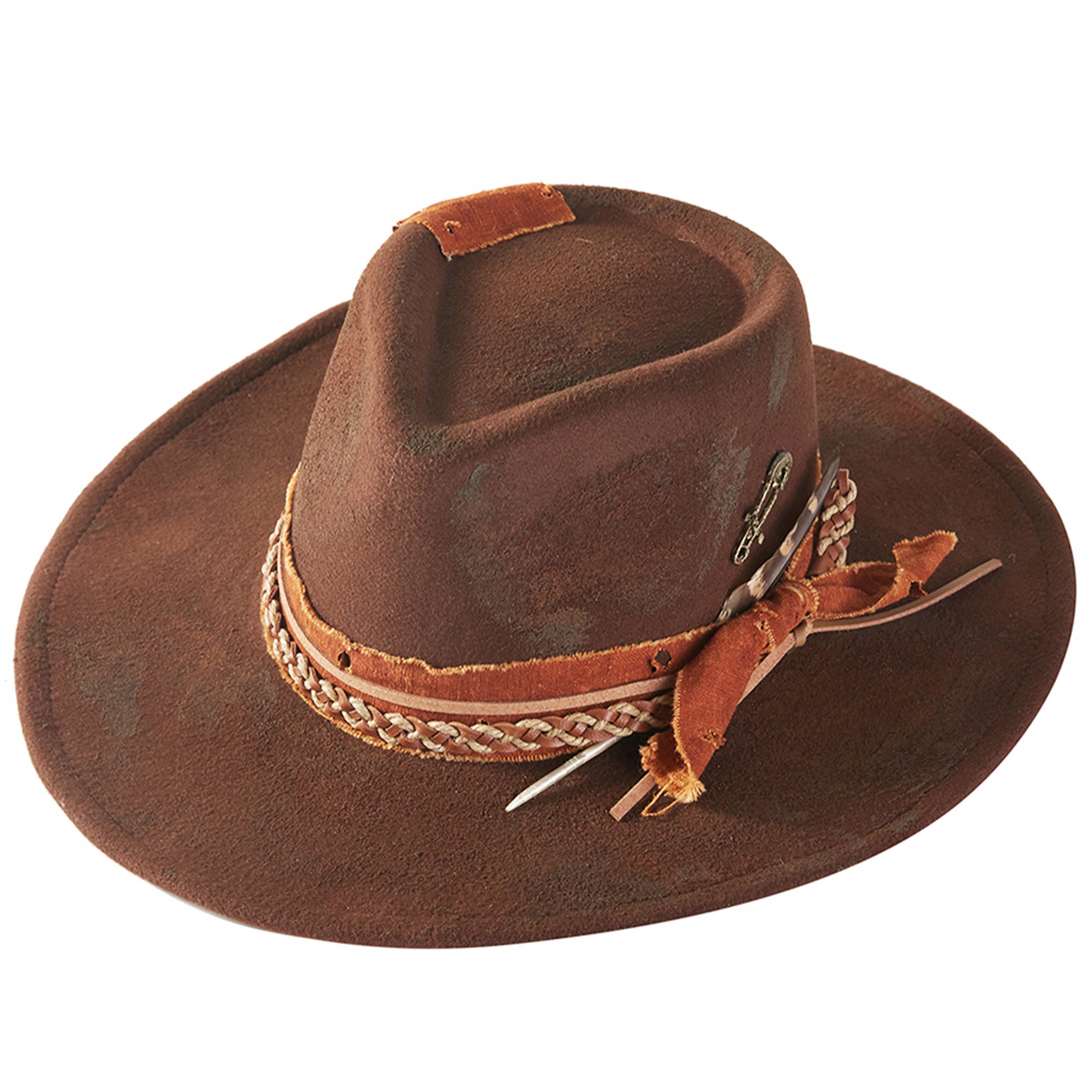 Distressed Band with Feather Cowgirl Fedora Hat