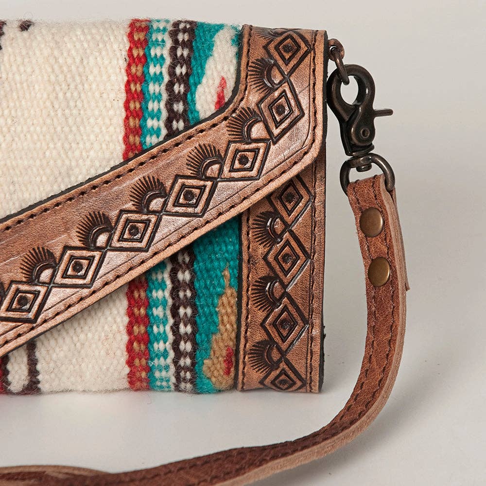Western Envelope Crossbody Bag Handwoven Wool & Tooled Leather by American Darling