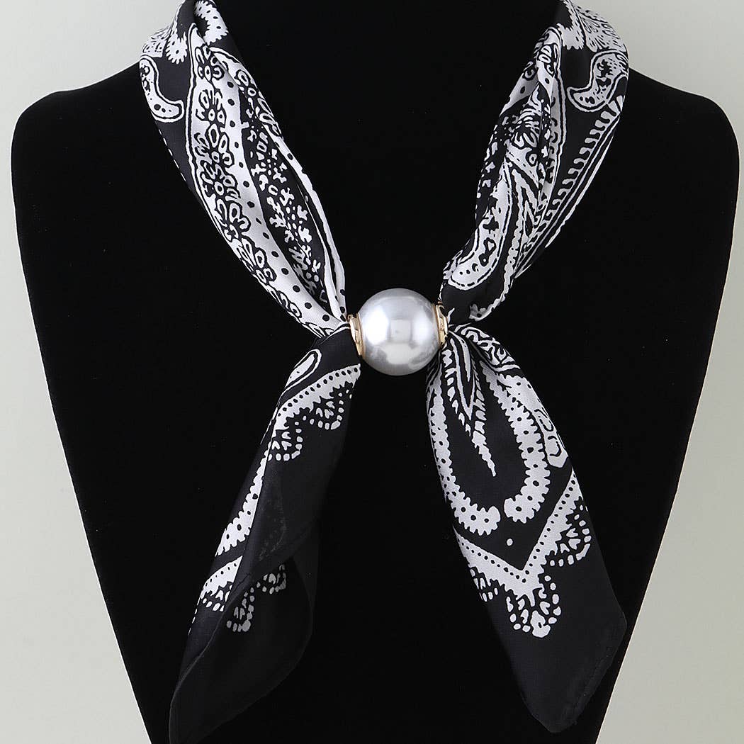 3AM BY H&D ACCESSORIES - Multi Pattern Silk Scarf With Pearl Accent