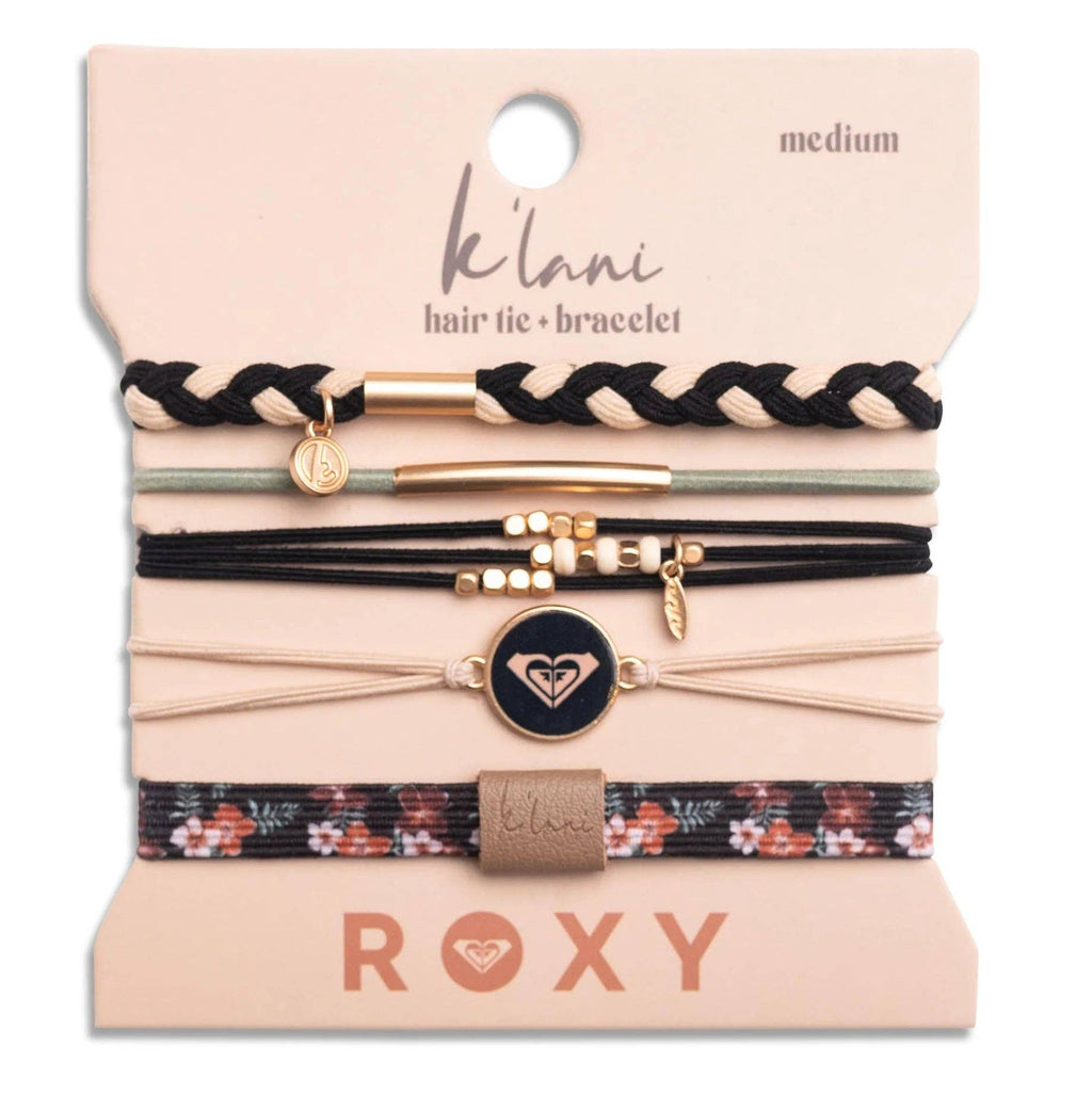 K'lani hair tie bracelets - "Roxy Coastal Drift" Black and Neutral Beachy Vibe Hair Tie Bracelets