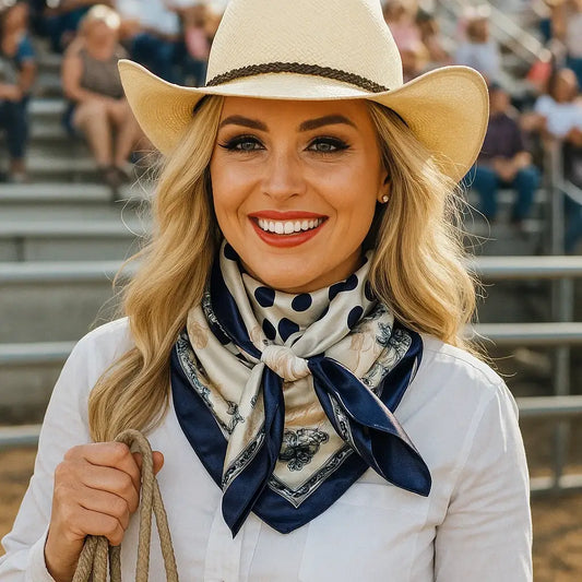 Rodeo Drive - 35X35"  Navy and Cream Polka Dot Wild Rag / Scarf WR3161