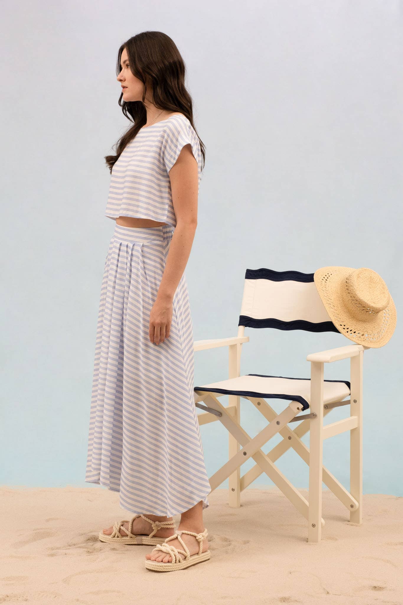 STRIPE BOAT NECK BOXY CROP TOP: BLUE