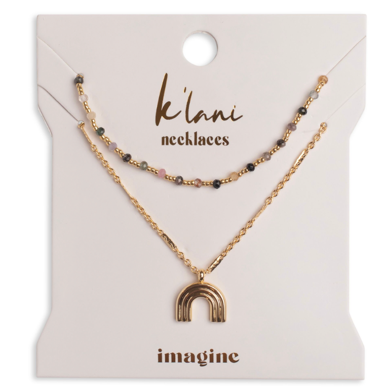K'lani hair tie bracelets - "Imagine" Gold Rainbow with Colorful Beads Necklace Set