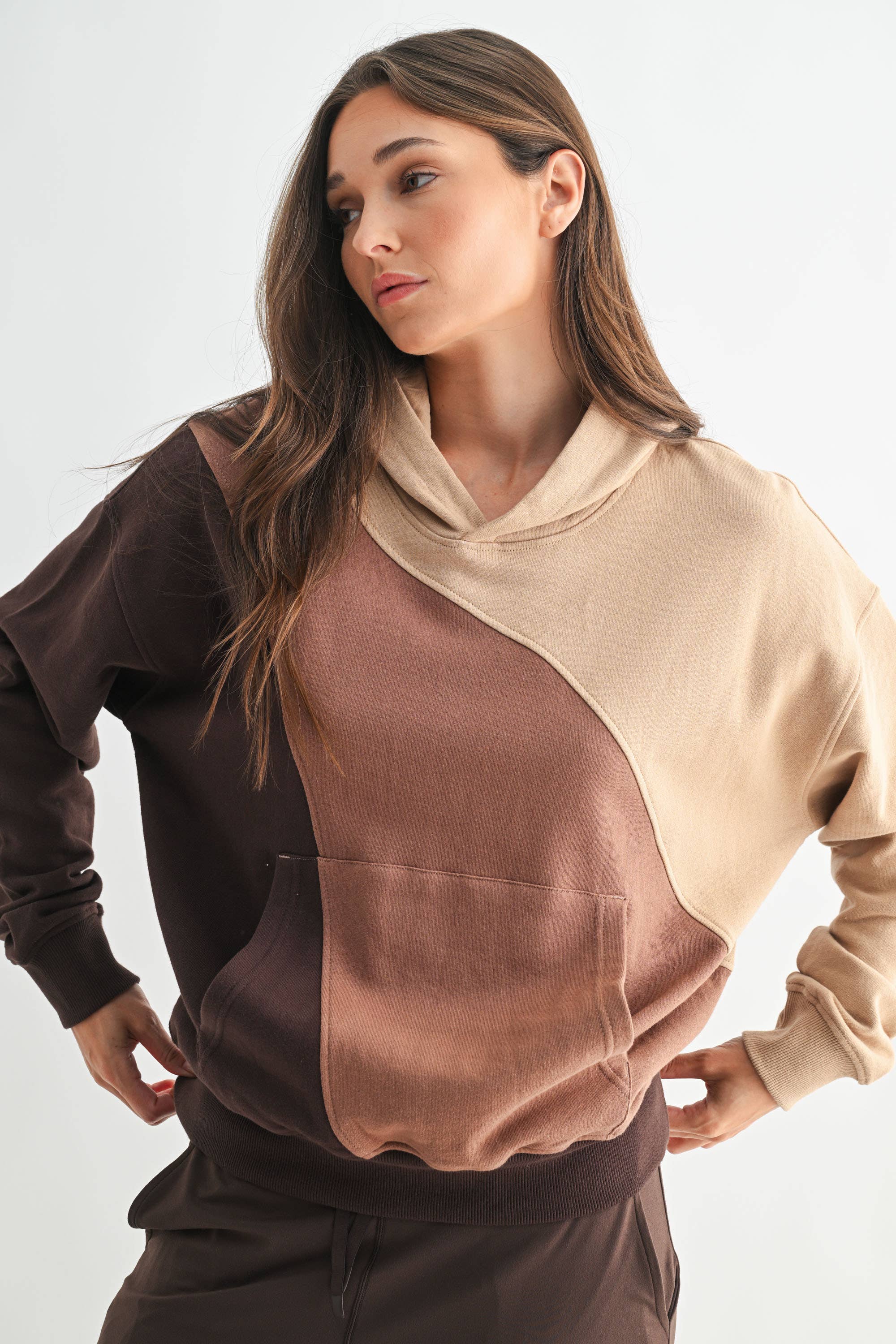Cozy Color Fade Stripe Hoodie: BROWN COMBO