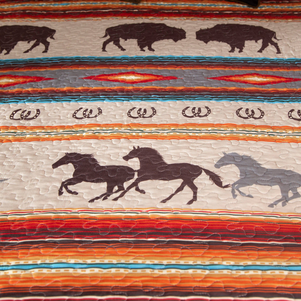 Linen Mart - Western Stripe Quilt Set: Queen