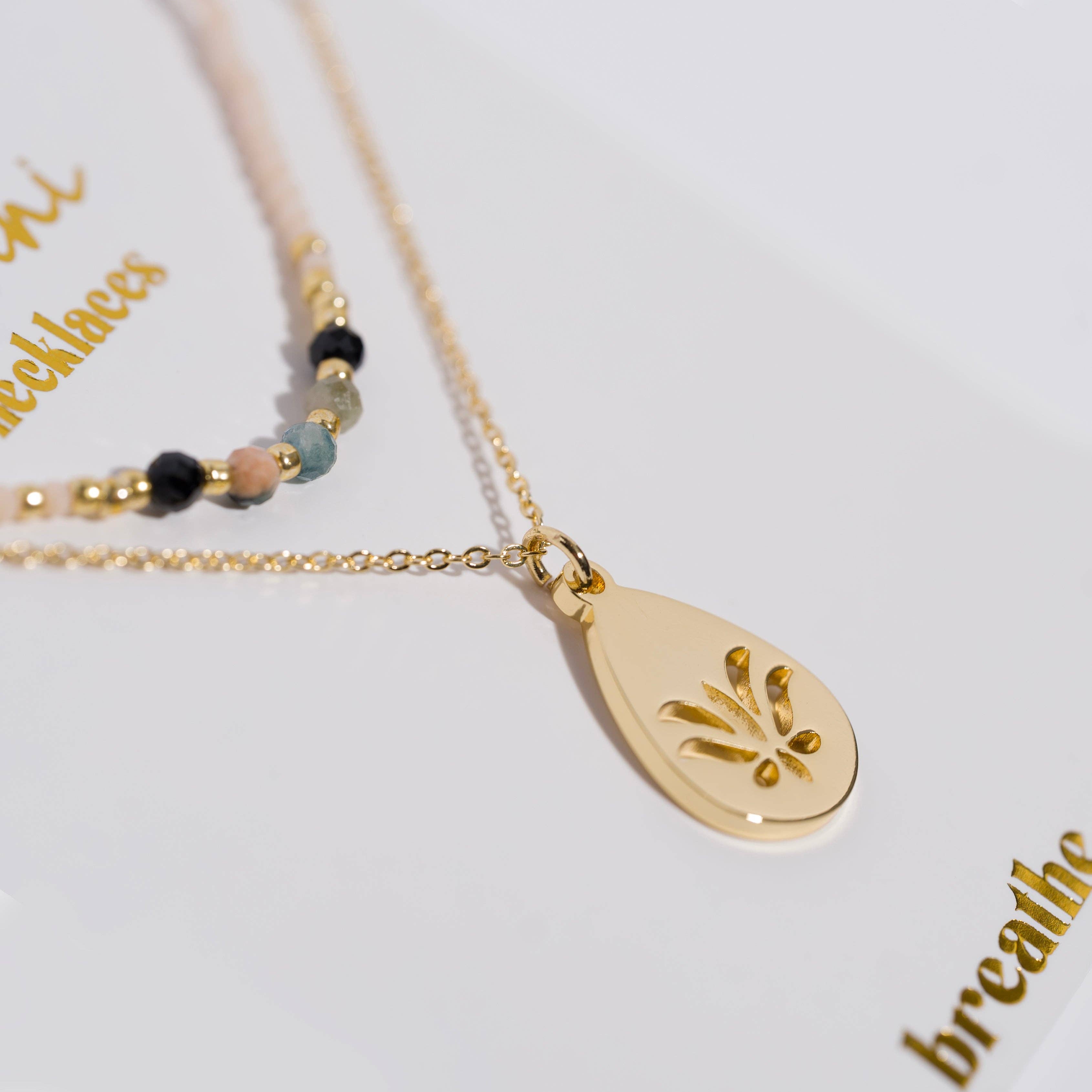 K'lani hair tie bracelets - "Breathe" Gold Lotus Necklace Set