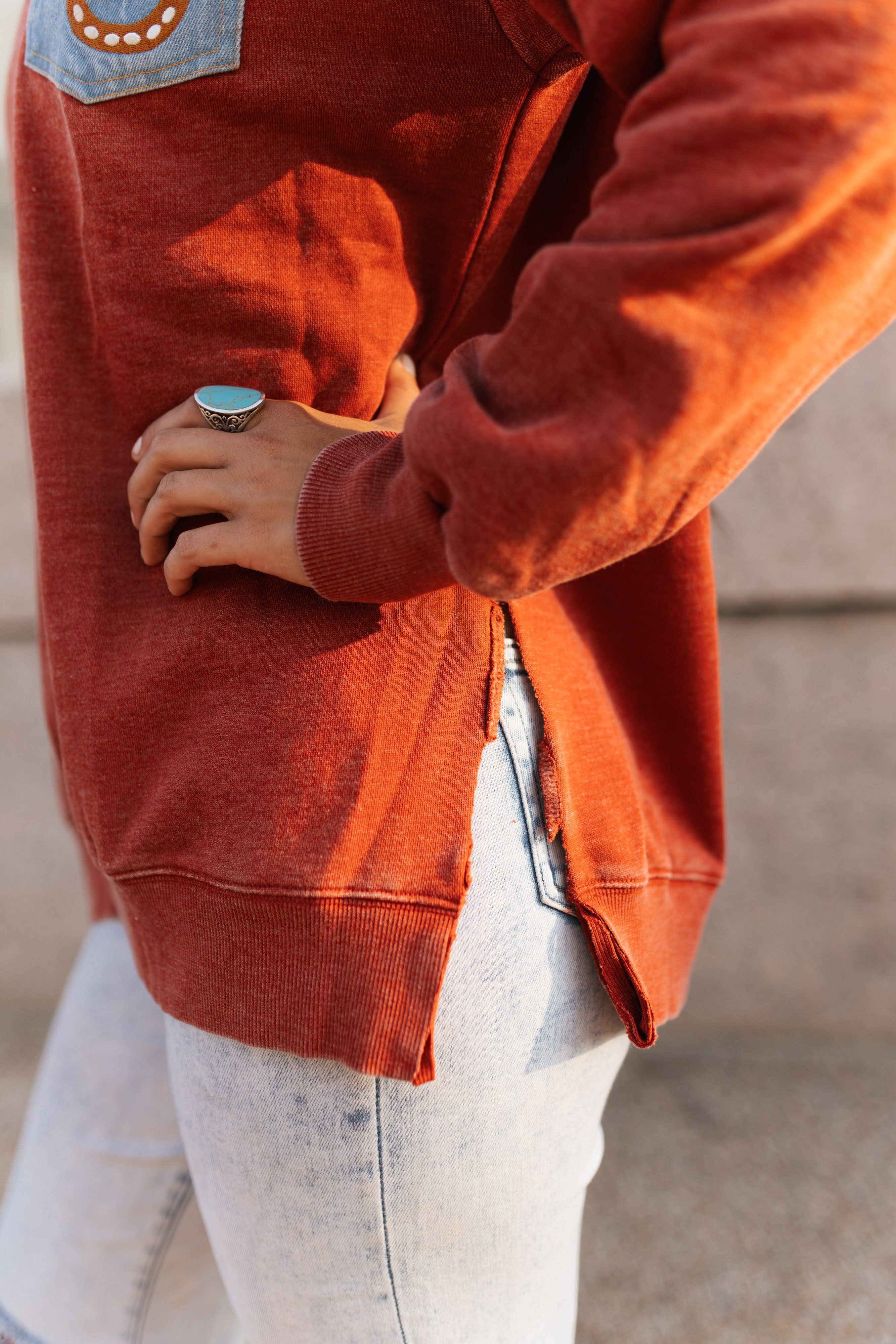 DENIM POCKET TOP- VINTAGE WINE