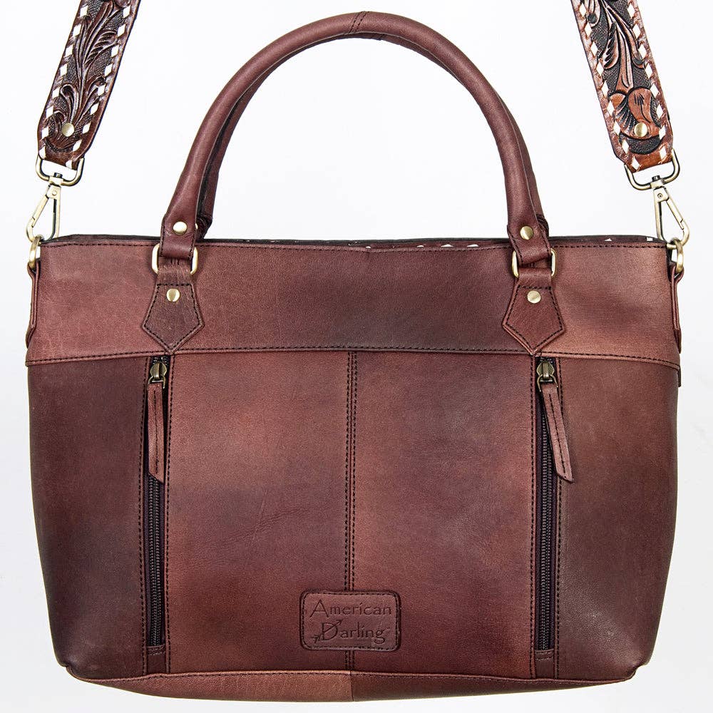 Leopard Hair-On Western Tote - Hand-Tooled Leather Cowgirl Bag
