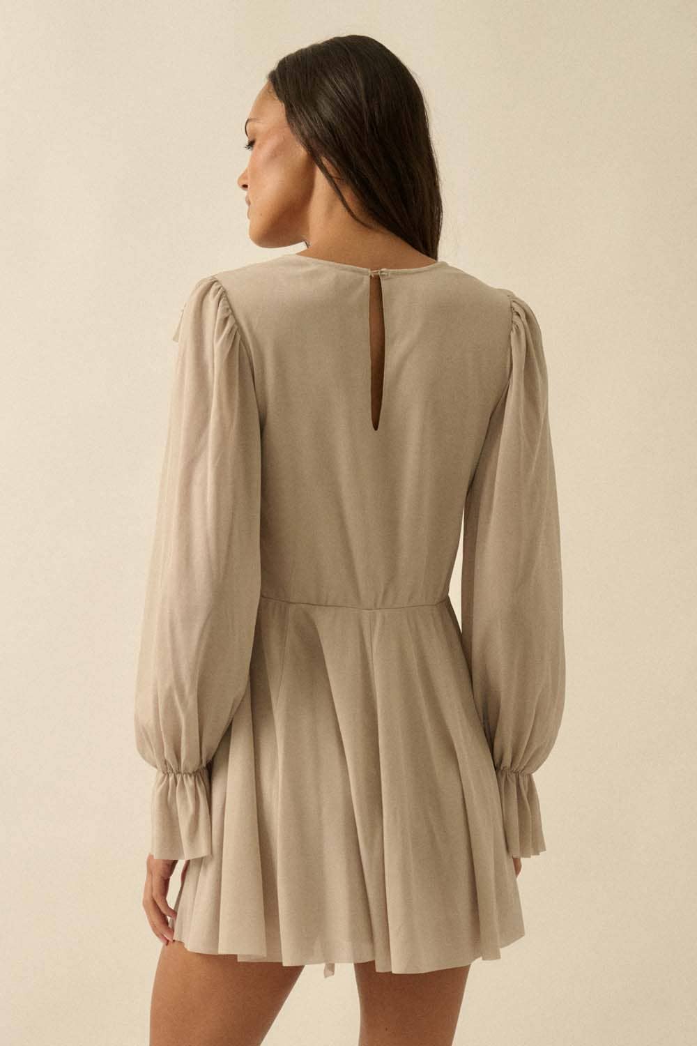 Cascade Ruffles Trumpet-Sleeve Knit Romper