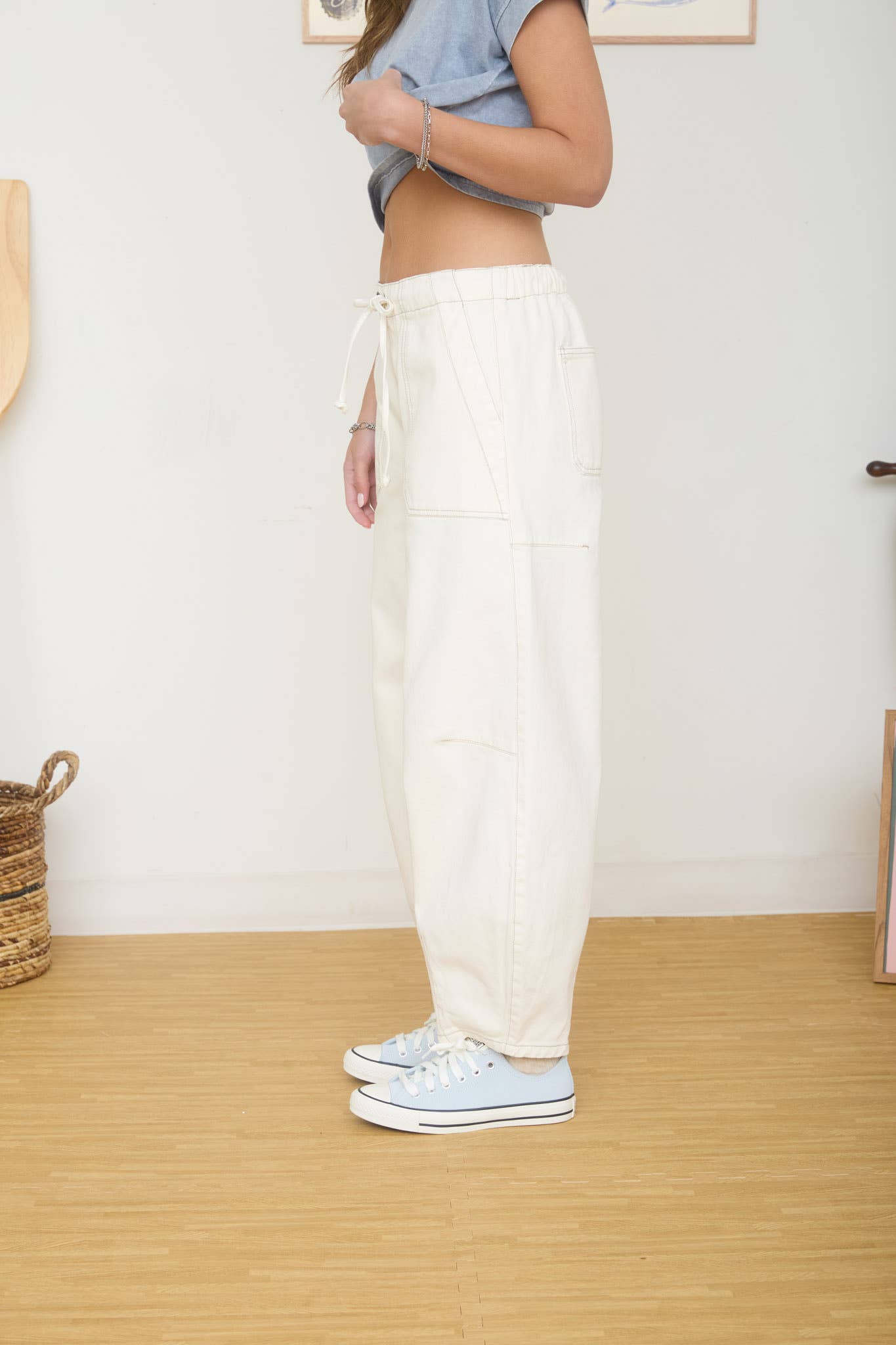 DRAWSTRING BAGGY ECRU JEANS