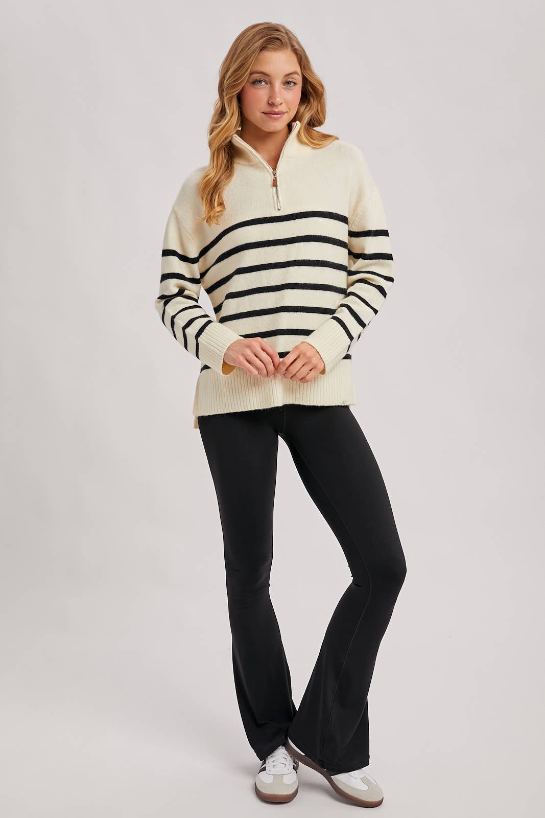 QUARTER ZIP UP STRIPE SWEATER PULLOVER