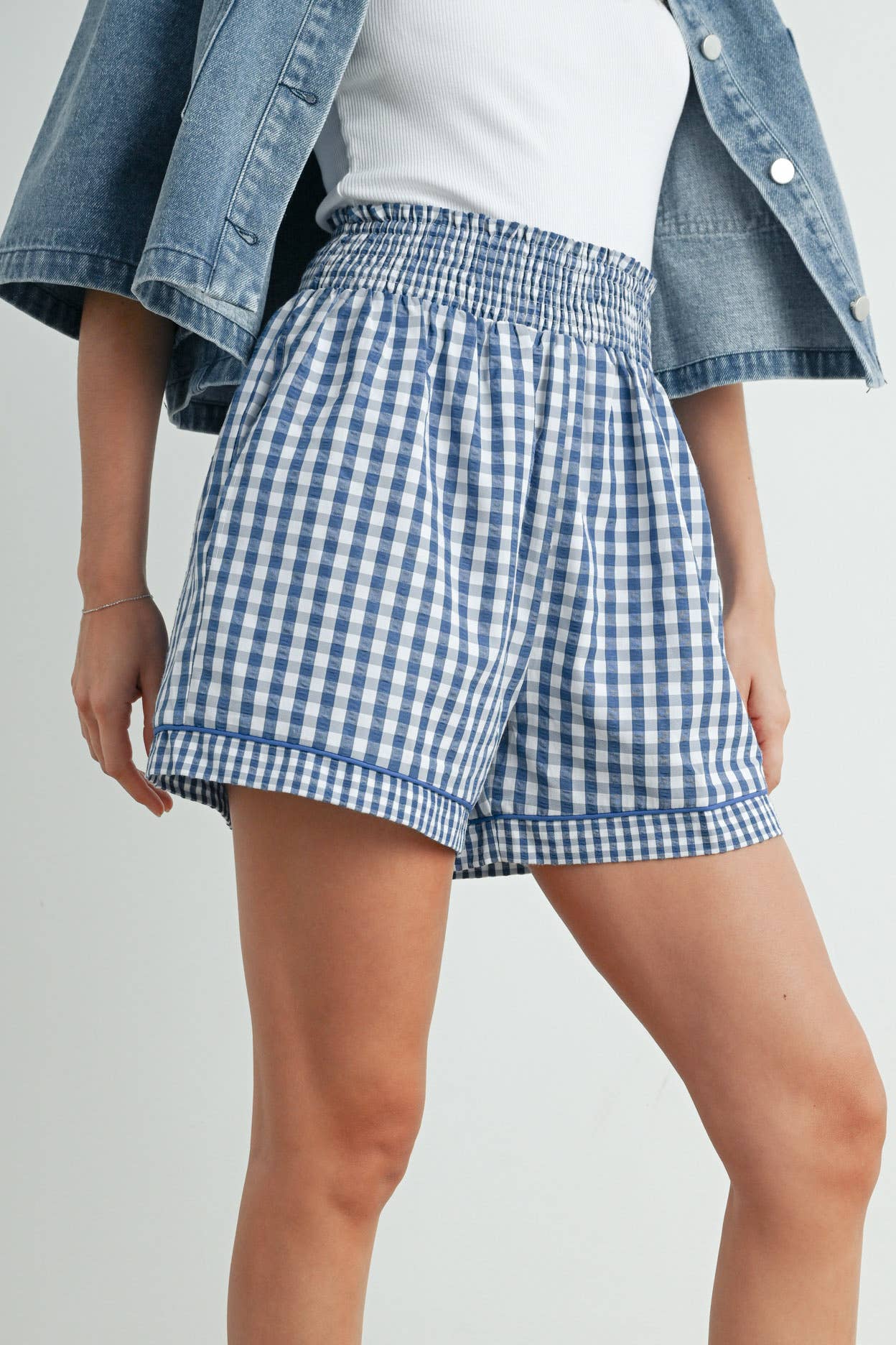Garterized Gingham Shorts