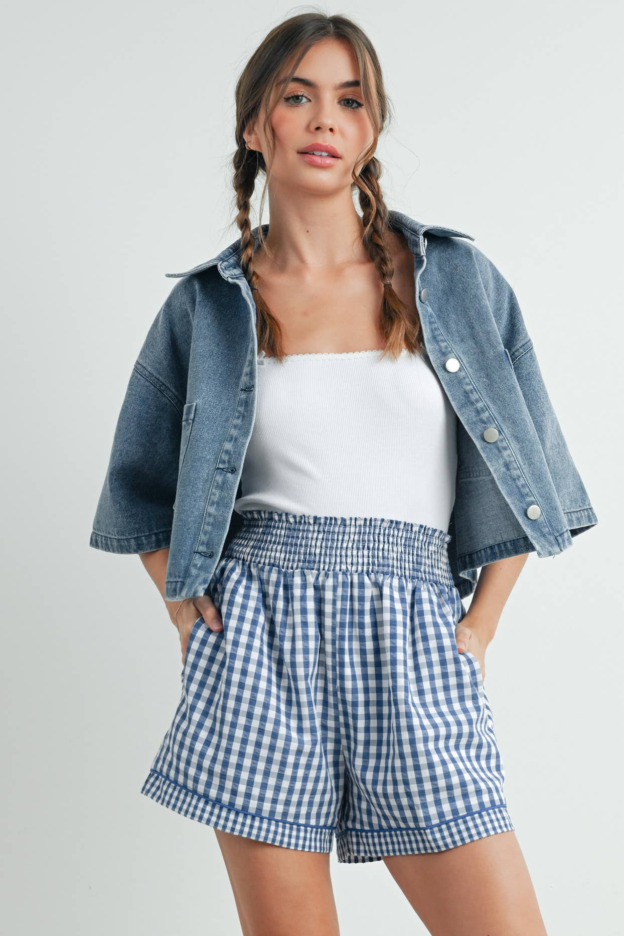 Garterized Gingham Shorts