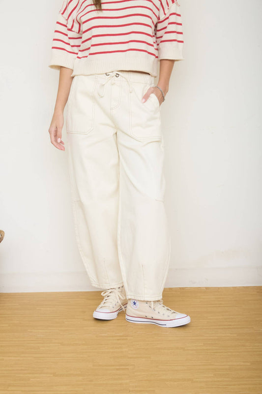 DRAWSTRING BAGGY ECRU JEANS