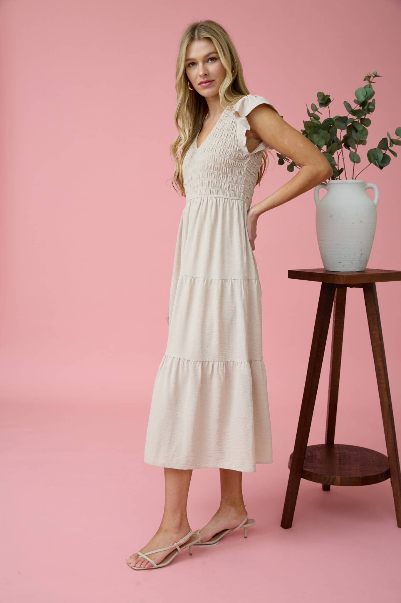 FLUTTER SLEEVE MAXI DRESS: IVORY