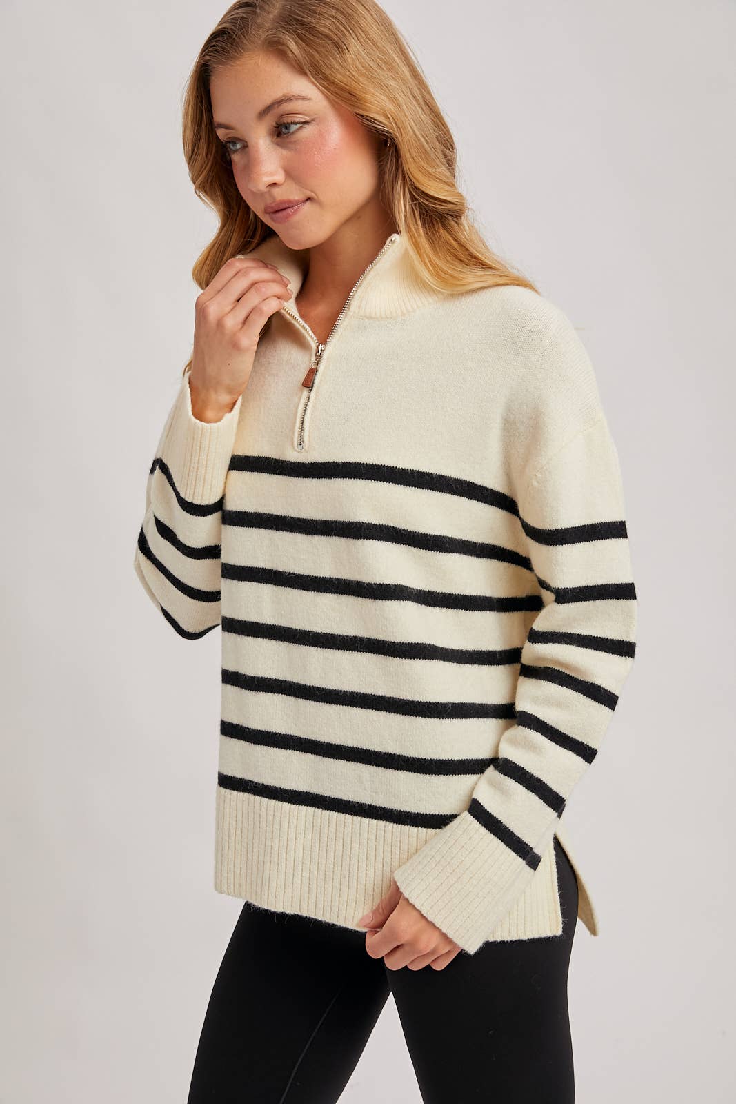 QUARTER ZIP UP STRIPE SWEATER PULLOVER