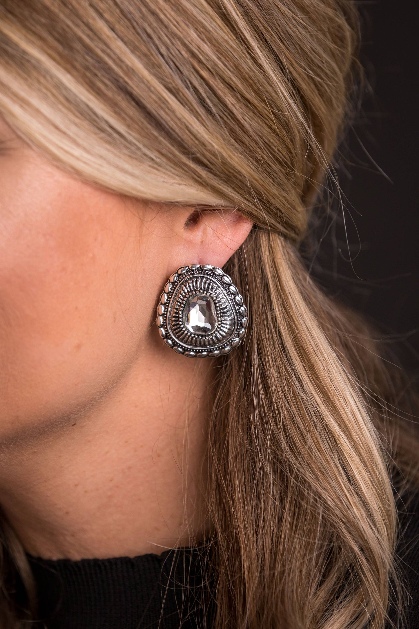 West & Co. - Rhinestone Concho Post Earring