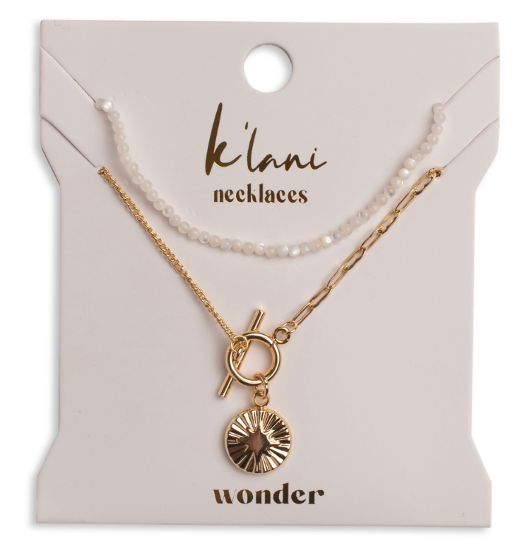 K'lani hair tie bracelets - "Wonder" Gold Star with White Bead Necklace Set