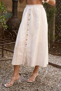 STRIPE MOCK BUTTON DOWN MIDI SKIRT