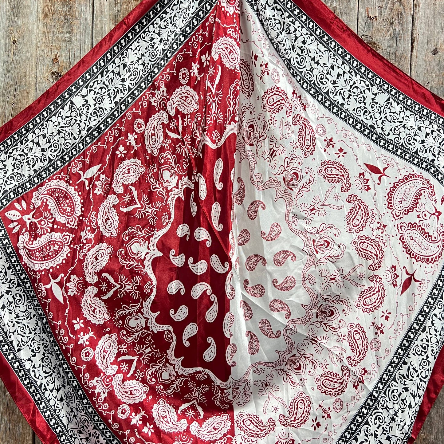 Rodeo Drive - 35X35"  Wine Red/Cream Paisley Wild Rag/Scarf WR687