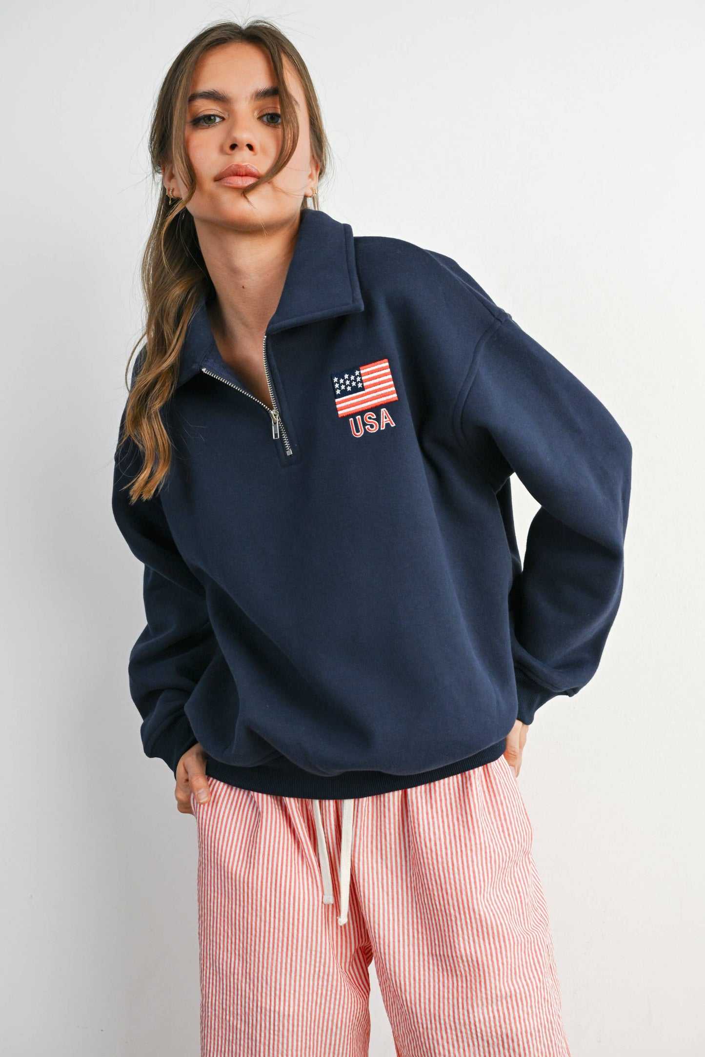 Loose Collared Quarter-Zip