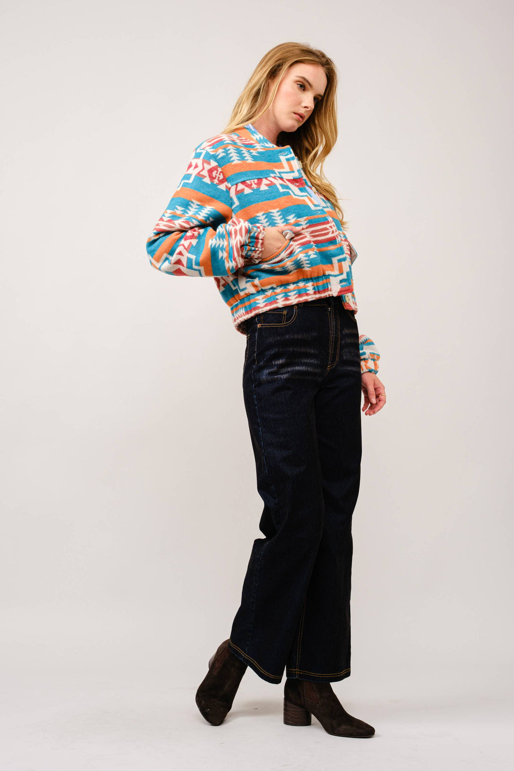 Jacquard Aztec Snap Up Bomber Jacket: