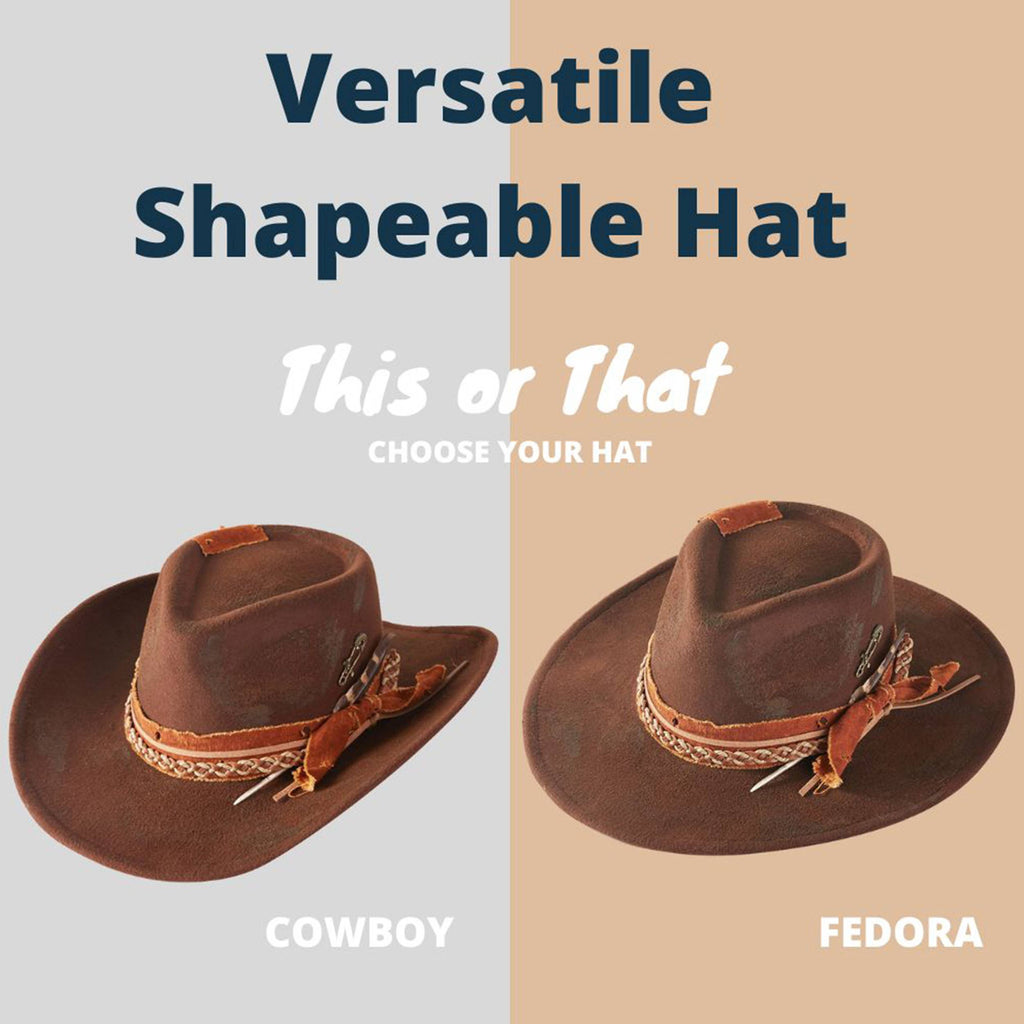 Distressed Band with Feather Cowgirl Fedora Hat