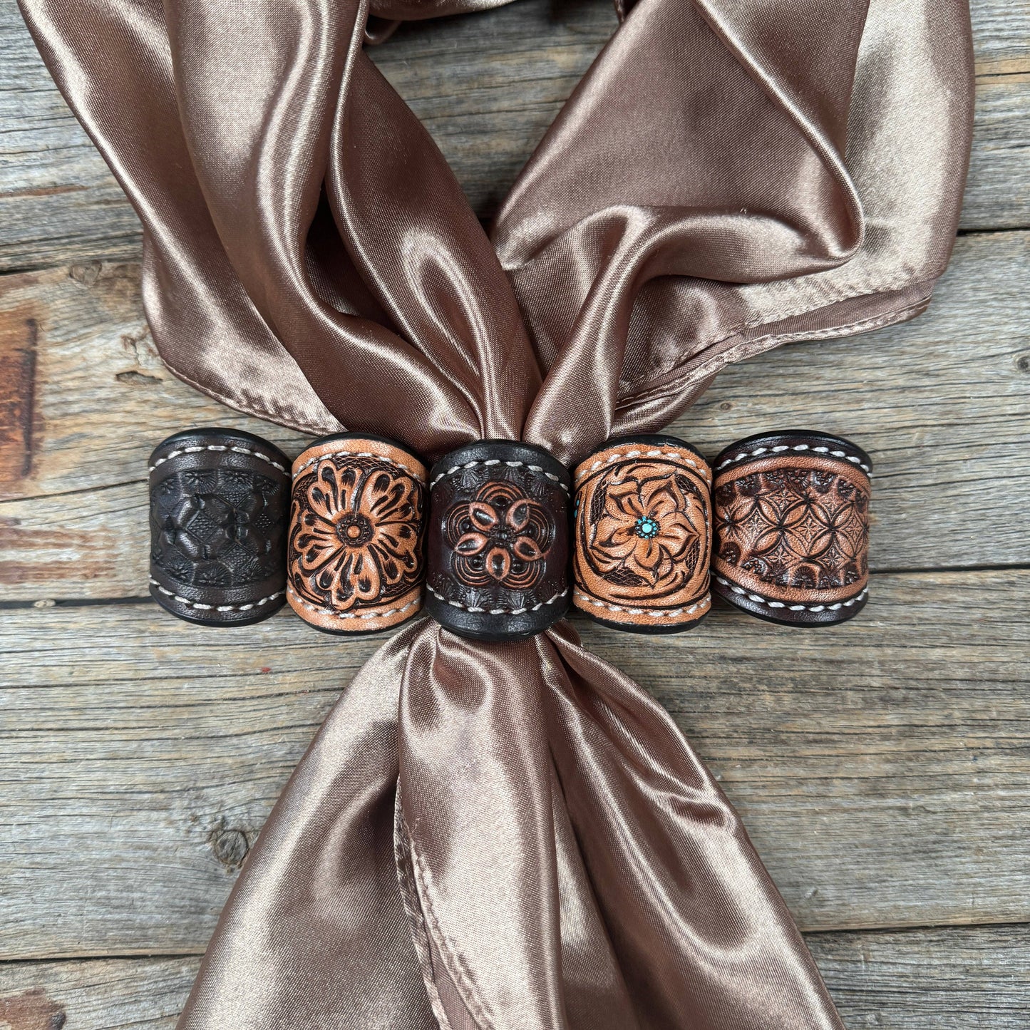 Rodeo Drive - Tooled Leather Wild Rag Slides - Assorted: LIGHT OIL FLORAL