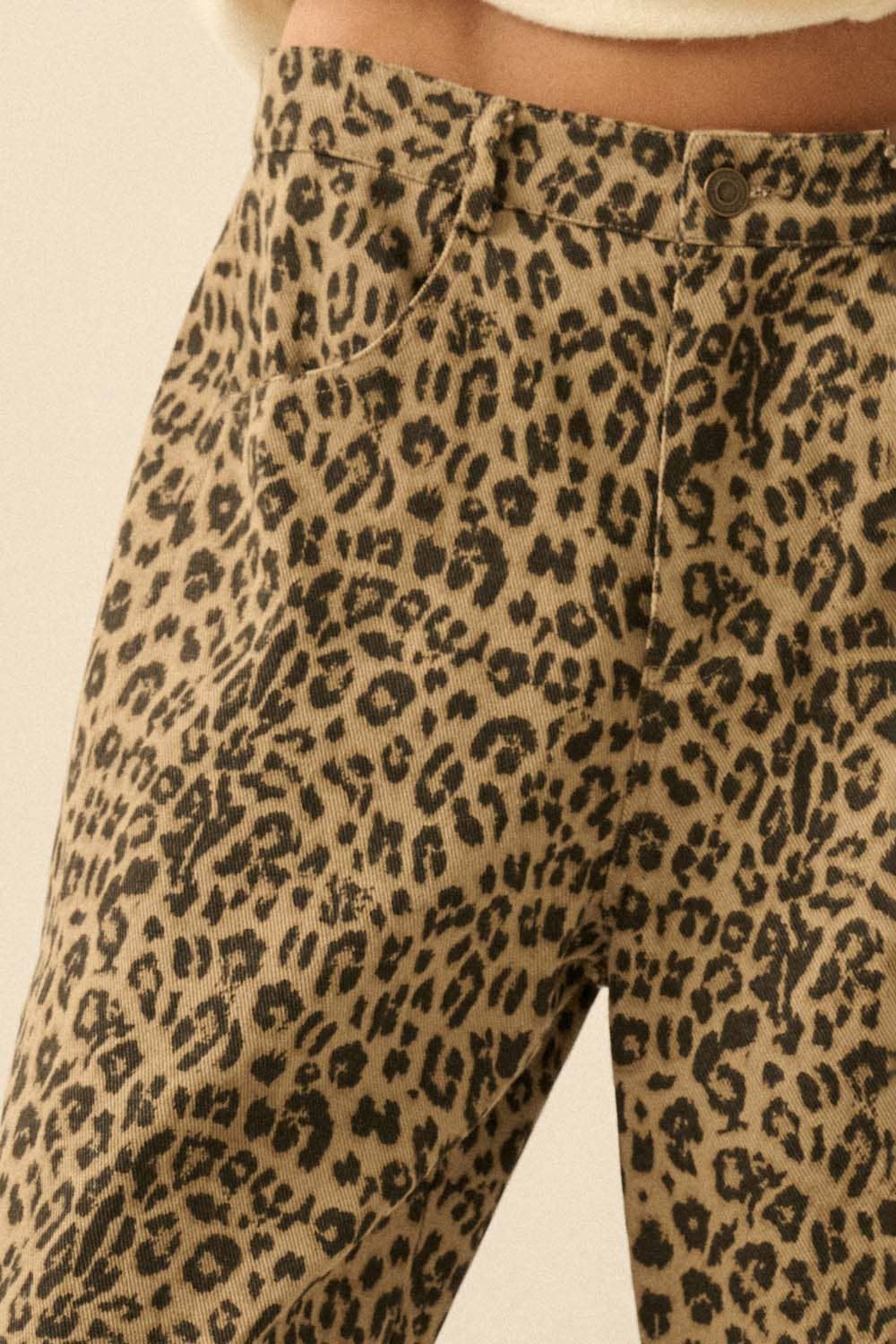 Leopard-Print Twill Pocket Pants