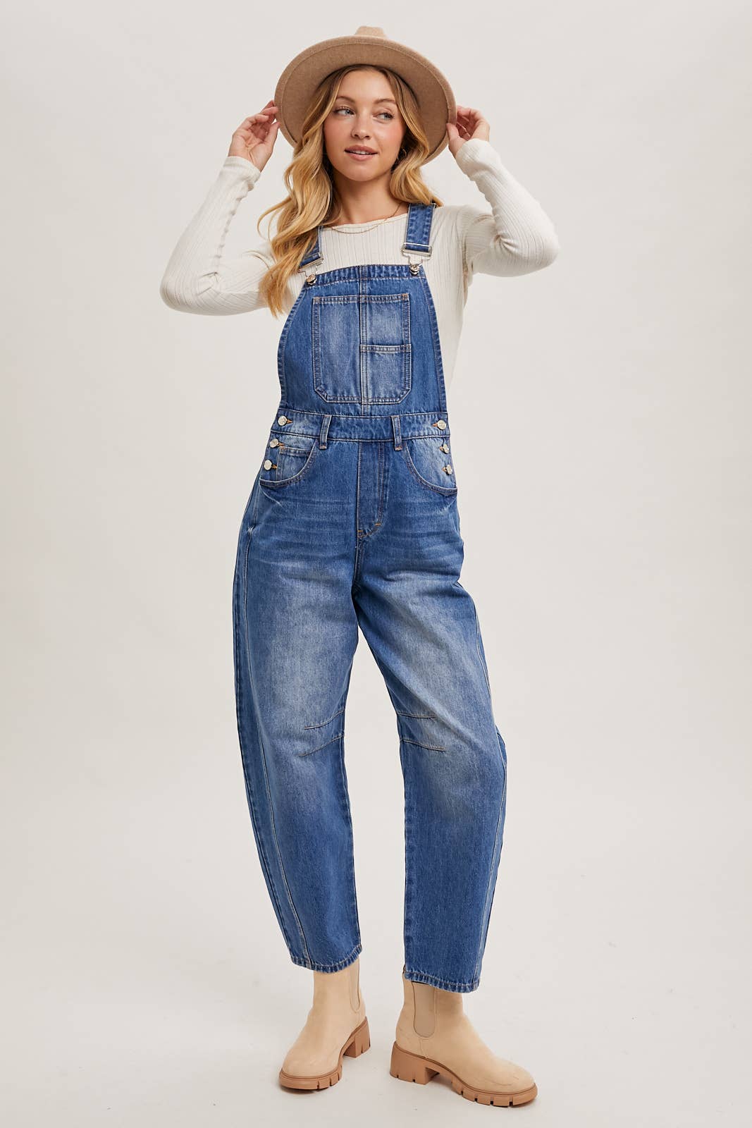 DENIM BARREL OVERALLS
