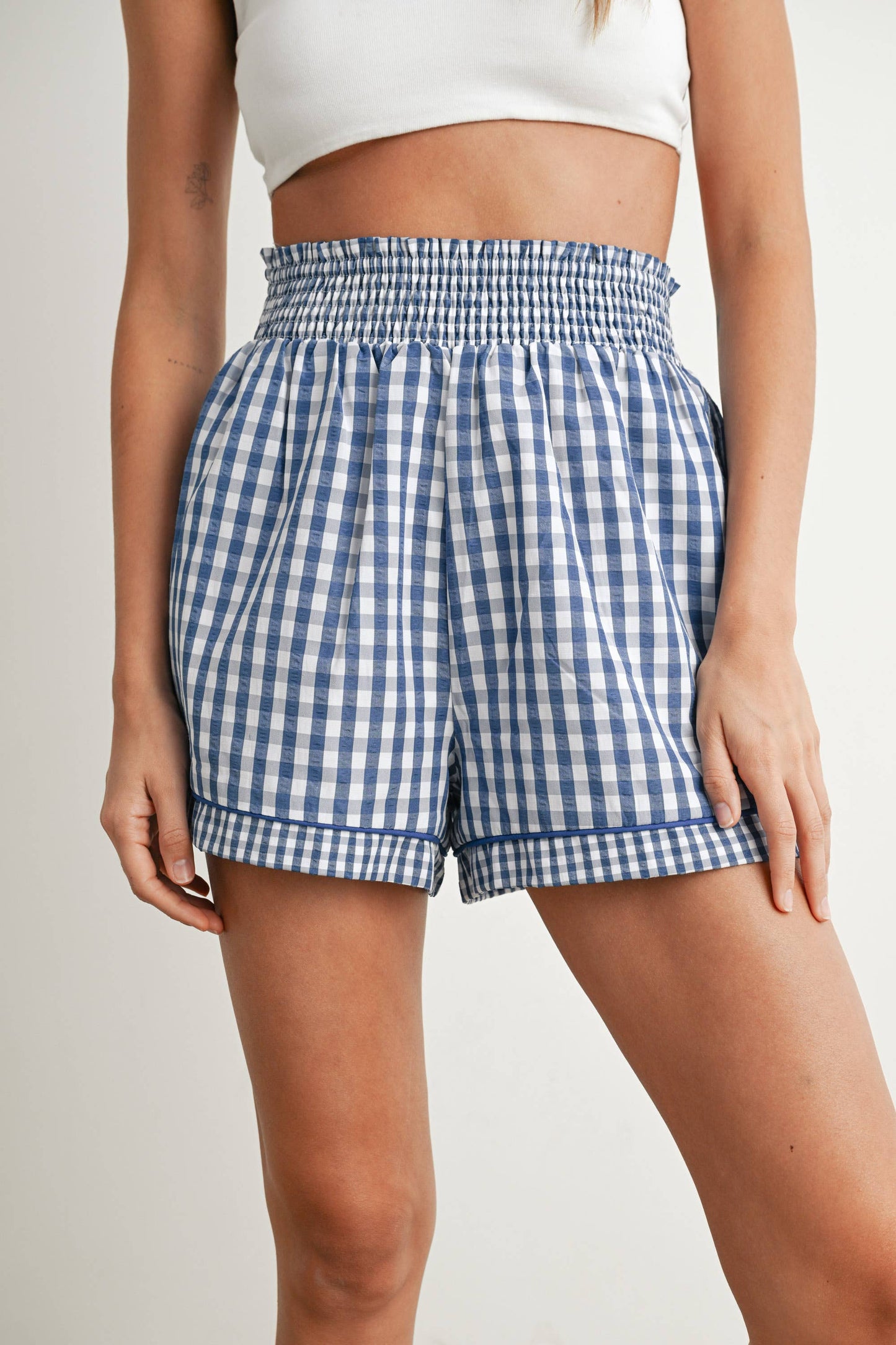 Garterized Gingham Shorts