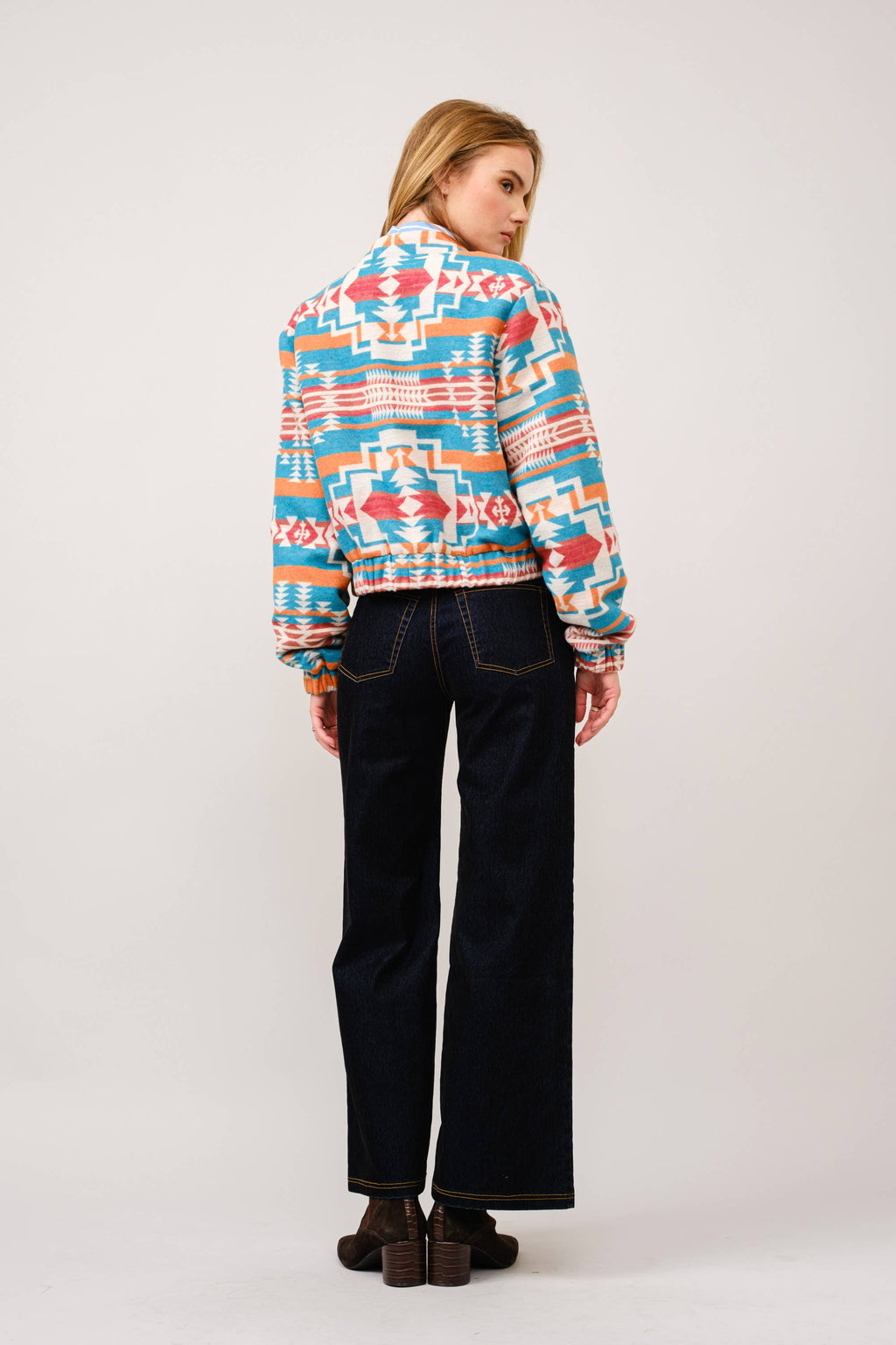 Jacquard Aztec Snap Up Bomber Jacket: