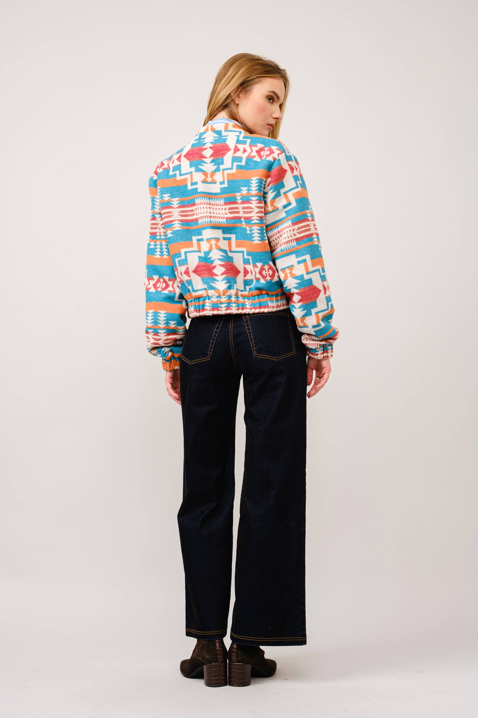 Jacquard Aztec Snap Up Bomber Jacket: