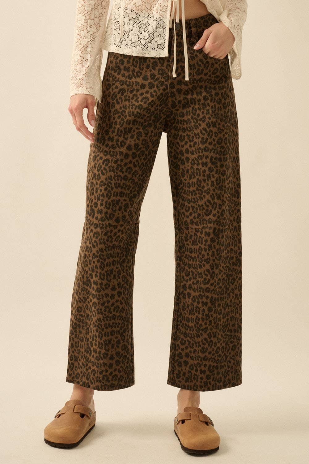 Leopard-Print Twill Pocket Pants