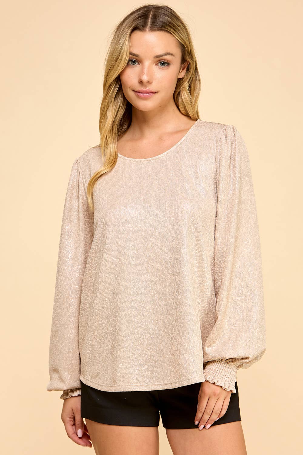 Champagne Shimmer Long Sleeve Blouse