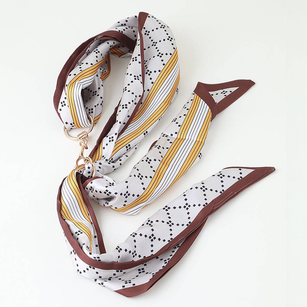 3AM BY H&D ACCESSORIES - Elegant Horsebit Accent Geometric Satin Scarf Tie