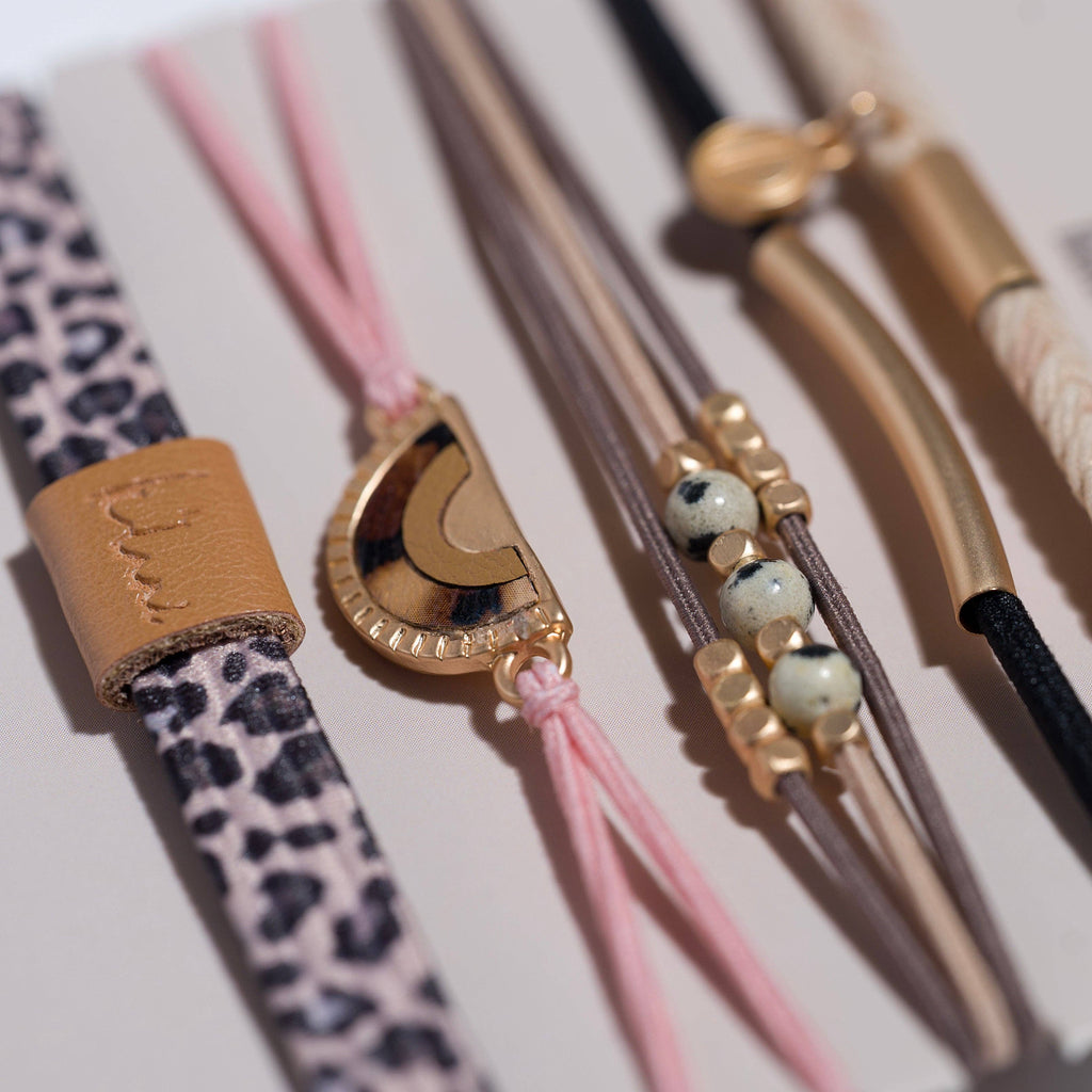 K'lani hair tie bracelets - "Wild" Animal Print with Pink Accent Hair Tie Bracelets