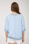 CONTRAST TRIM RAGLAN SHORT SLEEVE KNIT TOP