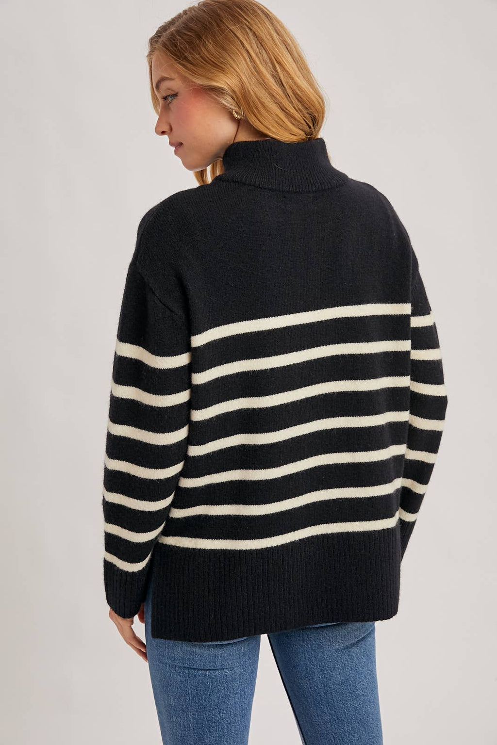 QUARTER ZIP UP STRIPE SWEATER PULLOVER