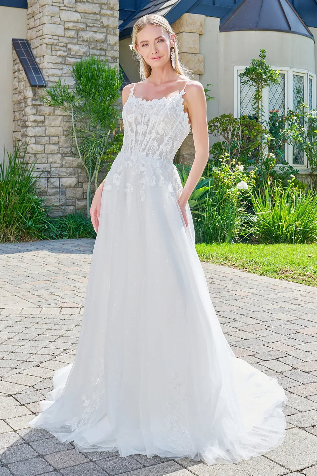 Thin straps boat neckline corset lace underlayer bodice sequin underlayer skirt a line train dress GLGL3755