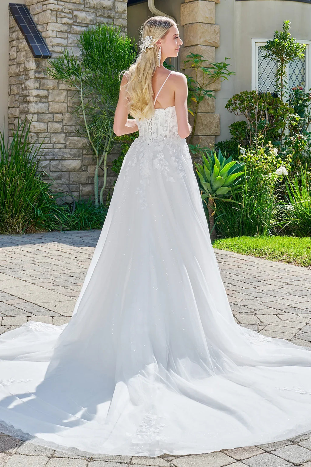 Thin straps boat neckline corset lace underlayer bodice sequin underlayer skirt a line train dress GLGL3755